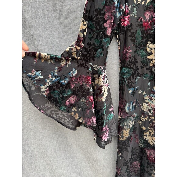 NINE WEST Sz 6 Burnout Velvet Floral‎ Print Dress Black Mini - Picture 5 of 13